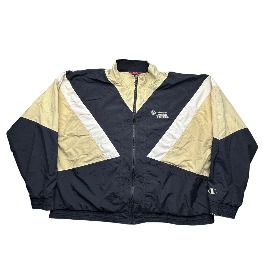 Vintage Champion UCF Central Florida Windbreaker Jacket Mens 3XL Black Zip Nylon
